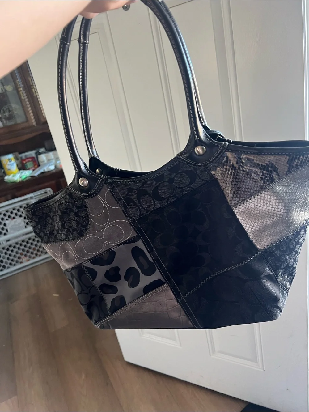 Coach Patchwork Black Animal Print Bleaker Tote with Wristlet Set - Picture 2 of 4